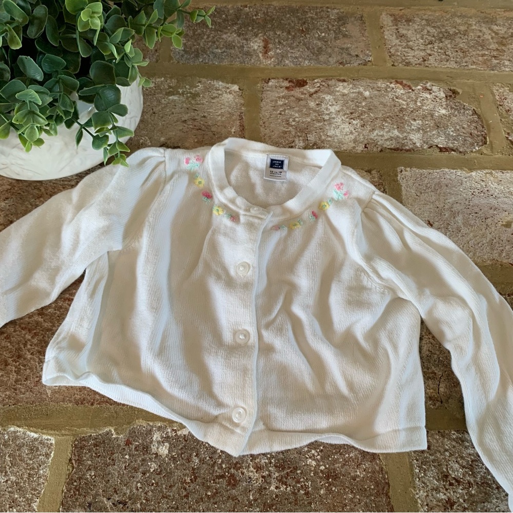Janie and Jack | White Cardigan with Floral Details | 12 to 18 Months